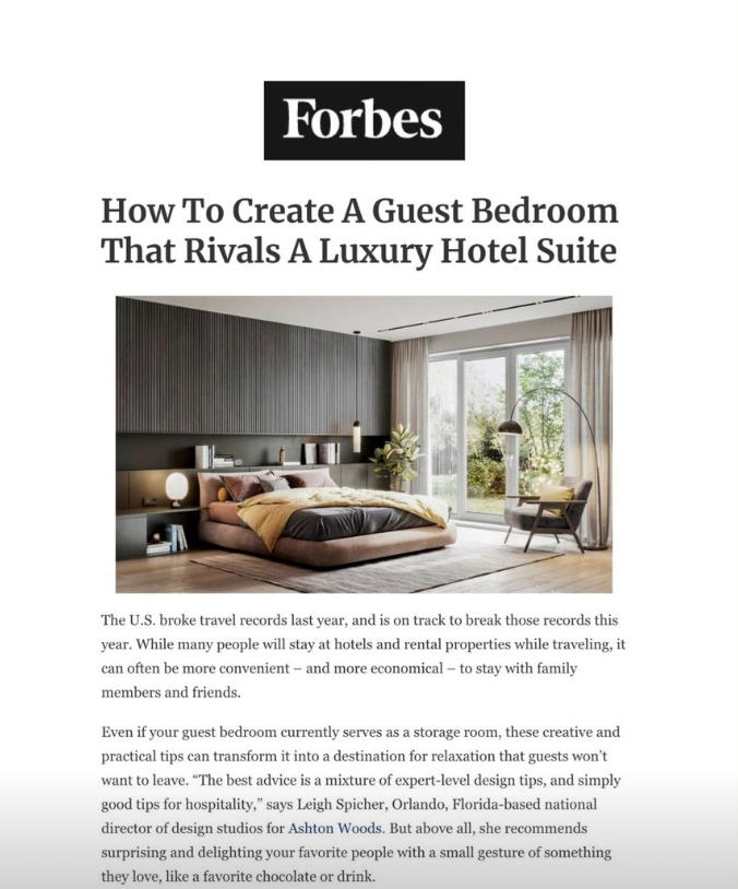 Forbes feature: How To Create A Guest Bedroom That Rivals A Luxury Hotel Suite
